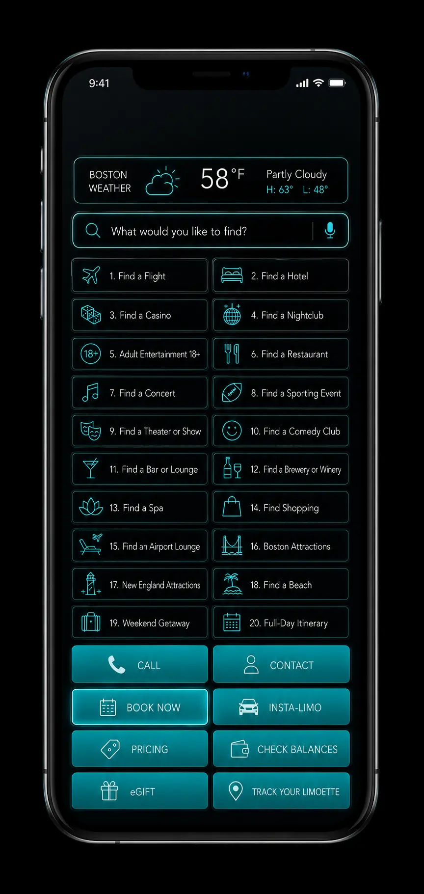 Mobile version of the Dashboard.limo transportation discovery engine