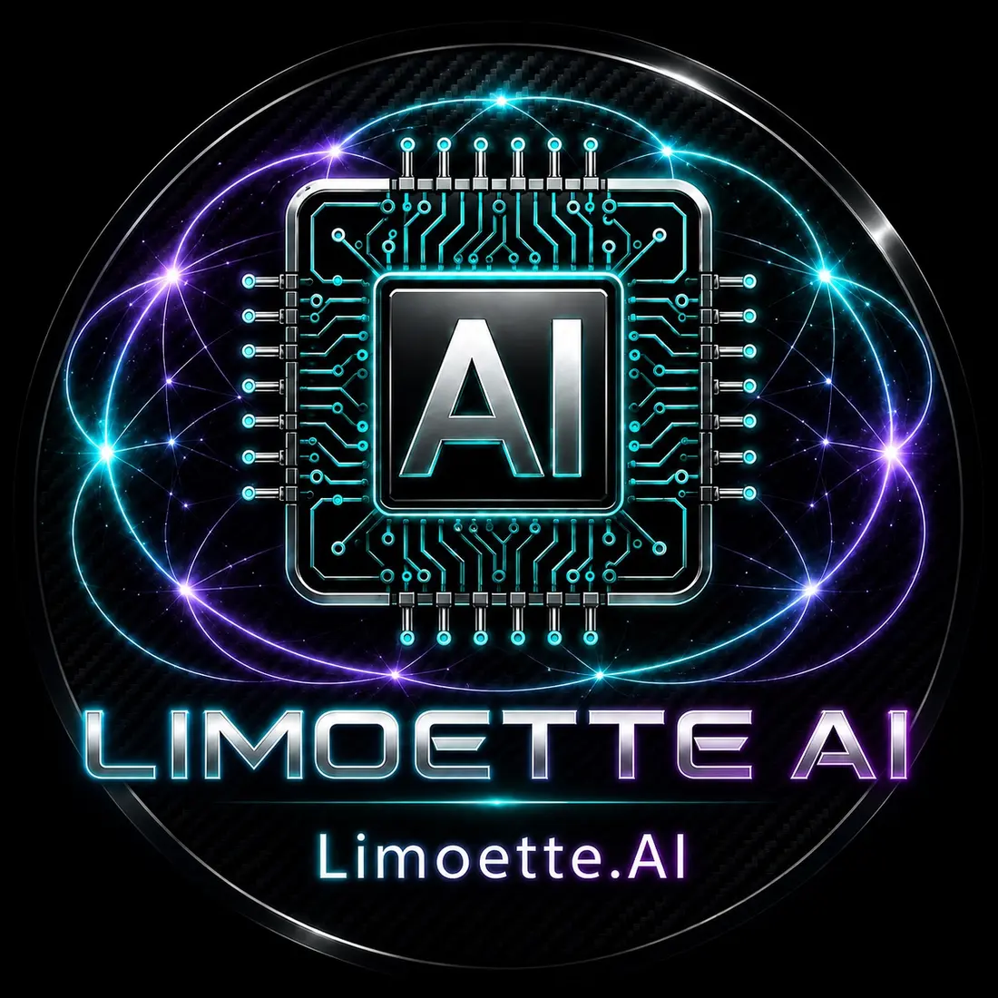 Cyan and purple Limoette AI logo