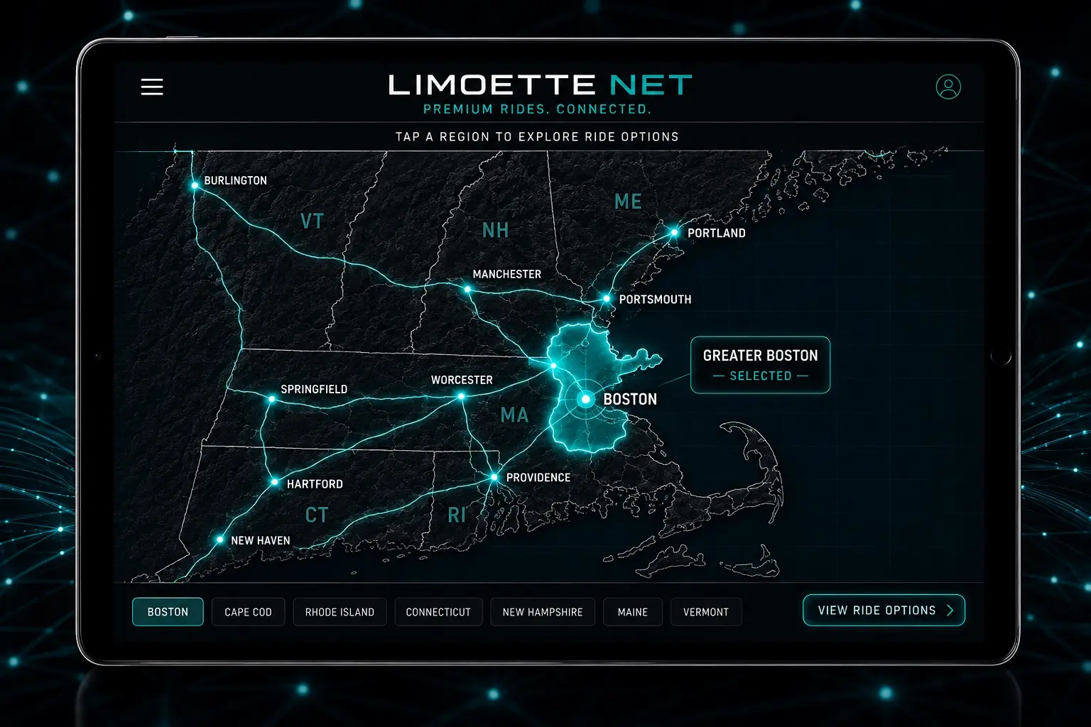 Limoette Net regional Black Car network concept across New England